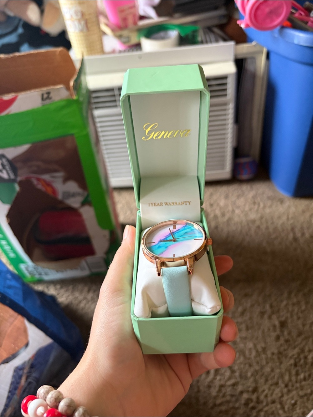 Geneva Rose Gold Watch with Mint Strap and Pastel Marble Dial